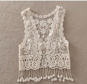 Sexy Beach Embroidery Vintage Retro Sweet Cute girls Crochet Floral Hollow Lace Vest outwear Slim Bohemia Tank Top girls Blouse A5821