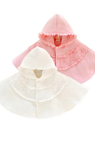 Lace Princess Shawl Baby Girls Flower Ruffle Hooded Poncho Cute Infant Outwear Winter Plus Thick Toddler Cape C2500
