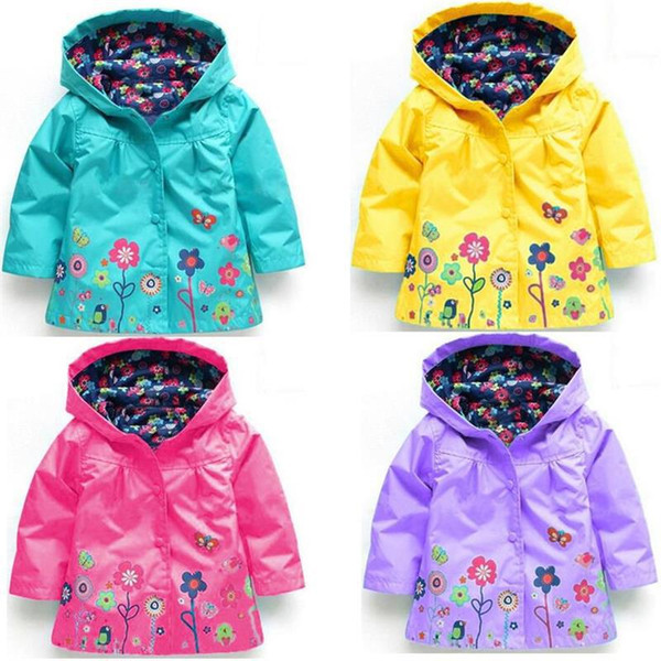 Girls flower Raincoat 10 Color Free ship Kids Fashion Baby Girls Clothes Winter Coat Flower Raincoat Jacket For Windproof Outwear