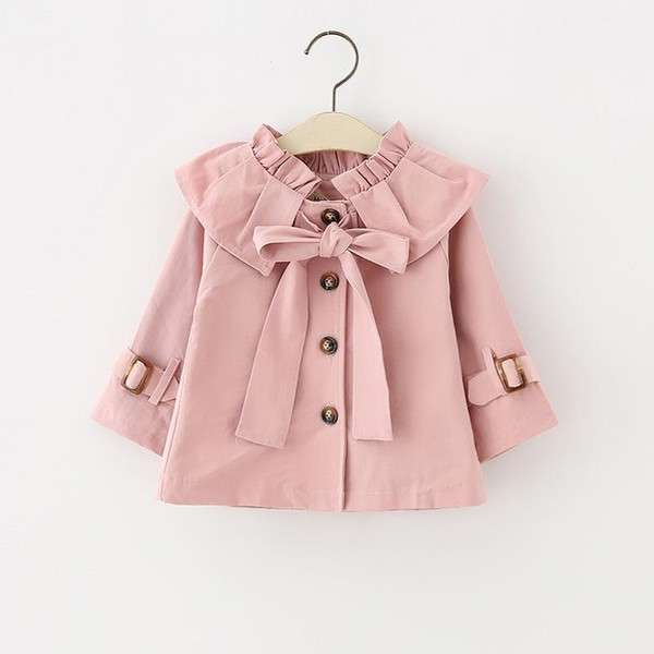 2017 Girls Coat Autumn Big Bow Knot Trench Coats Sweet Ruffle Collar Kids Outwear Fall Kids Boutique Clothing