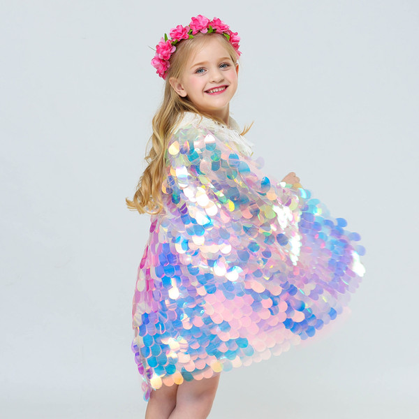 2019 kids clothes Girl mermaid cloak glistening sequins cute princess sweet cloak