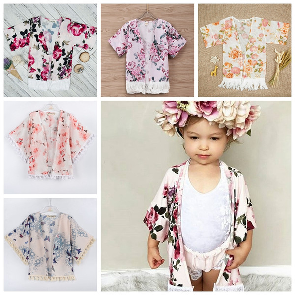 Baby Girls Coat Floral Girl Coats Tassel Kids Outwear Short Sleeve Baby Clothes Summer Kids Clothing 5 Colors Optional YW2634