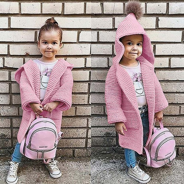 Baby Girls Sweater Coat Autumn Toddler Sweater Long Sleeve Cardigan For Girls Hooded Kids Knitted Clothes Pullover