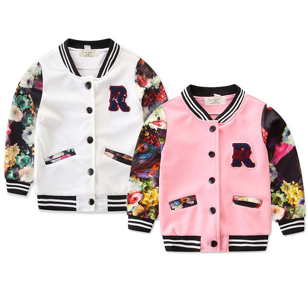 Girls Baseball Coat Kids Floral Print Long Sleeve Cardigan Clothing Outerwear baby Jacket Childrens popular Casual tops