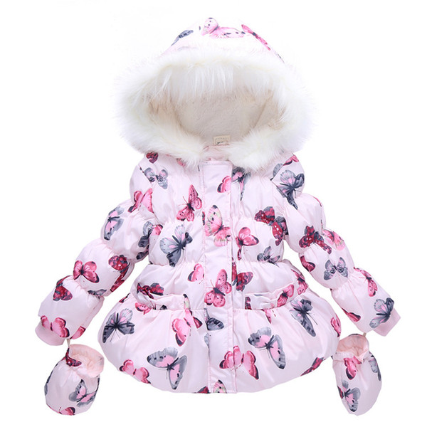 Girls Jacket Winter Baby girls cotton-padded clothes wet winter butterfly collars cotton-padded jacket children cotton-padded