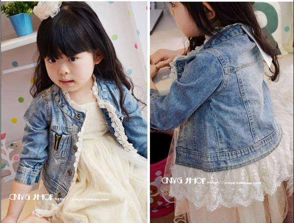 Babies clothes denim lace girls jackets Girls Leisure Washed Denim Jacket kids clothing children Overcoat Outwear