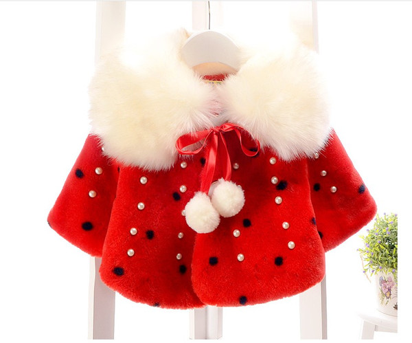 2017 Spring Winter Girls Poncho Baby Girl Fur Collar Shawl Outwear Cute Kids Cape With Inlaid Pearl For 0-4 Years Baby 4pcs/lot