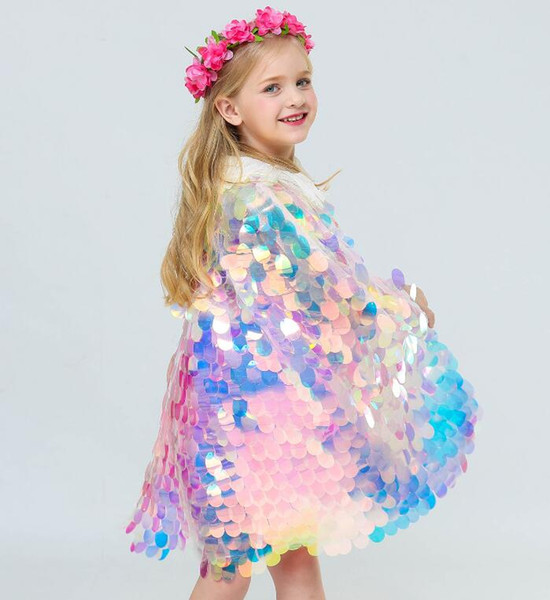 Mermaid Cape Glittering Baby Girls Princess Cloak Colorful Sequins Boutique New Halloween Party Cape Costume cosplay props Free shipping