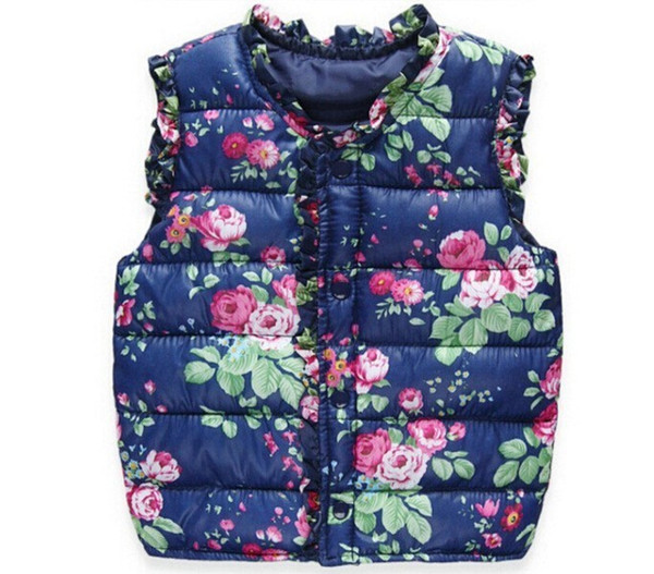 good quality Autumn Spring Fashion Children's Jackets Sweet Floral Down Cotton Warm Girls Vest Kids Waistcoat Baby Girls Clothes