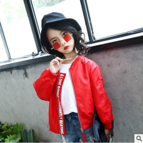 Children's leisure Jacket Coat Spring and Autumn 2018 New Girls Fashion Jacket 2 Solid Back Letter Colors Size4-14 ly052