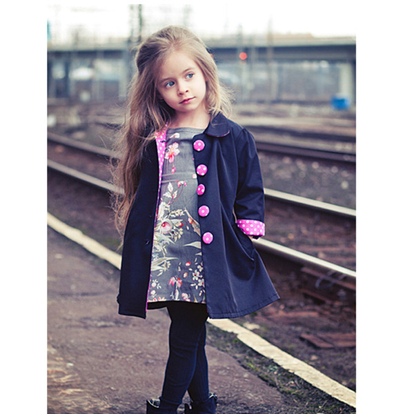 Girl winter coat outfit kid navy overcoat pink button long sleeve topcoat factory wholesale kids clothing children dress cappa styleonme
