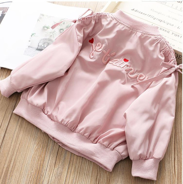 5pcs/lot Gilrs Jacket Children Spring 2019 Gilrs Embroidered letter coat Girls Kids Fashion Long Sleeve Outwear Tops 5-7-9-11-13