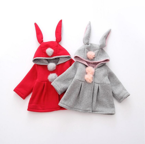 wholesale Cute Rabbit Ear Hooded Baby Girls Coat New Autumn Tops Kids Warm Jacket Outerwear & Coat Children Clothing Baby Wear