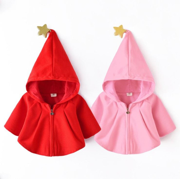 New Baby Girls Coat Star Christmas Children Outwear Fashion Xmas Hat Kids Shawl Hooded Cute Girl Princess Poncho