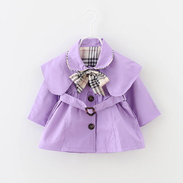 Free Shipping New Baby Toddler girls spring lapel Waistband Windbreaker Coat Outerwear Jacket