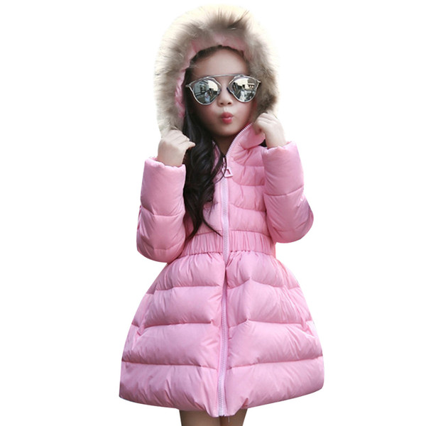 Down Jacket For Girl Fur Hooded Thick Warm Parka Down Winter Kids Clothes Cotton Children's Parkas Winter Jacket For Girls