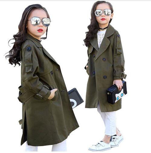 Children Overcoat Girls Trench Coat Khaki Kids Windbreaker Jackets Girls Outerwear Coats Double-breasted Coat 2018 Girl Clothing