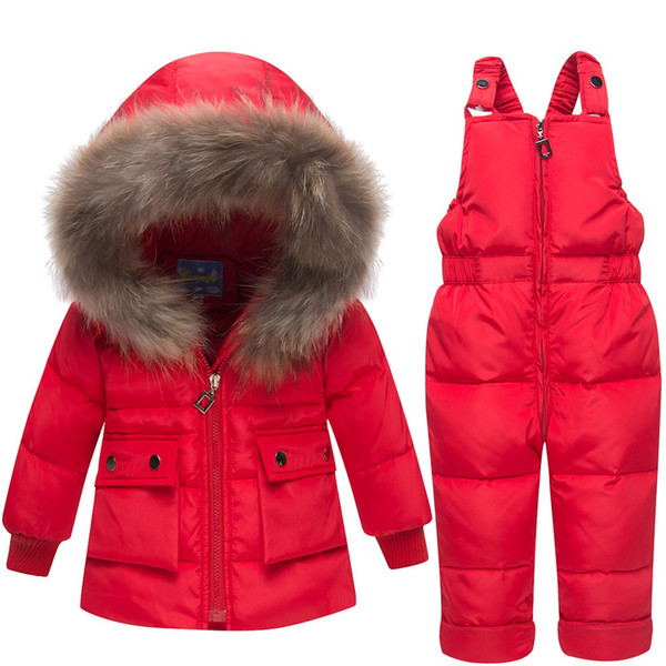 Winter Warm Baby Girls clothing Sets Children Down Jackets girl Snowsuit Ski suit Girl down Outerwear Coat+trousers -30degree