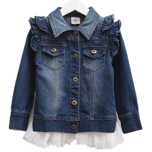 Spring Female Child Butterfly Sleeve Denim Outerwear Cardigan Ruffle Hem Cowboy Jackets Autumn Baby/child/girls/coats