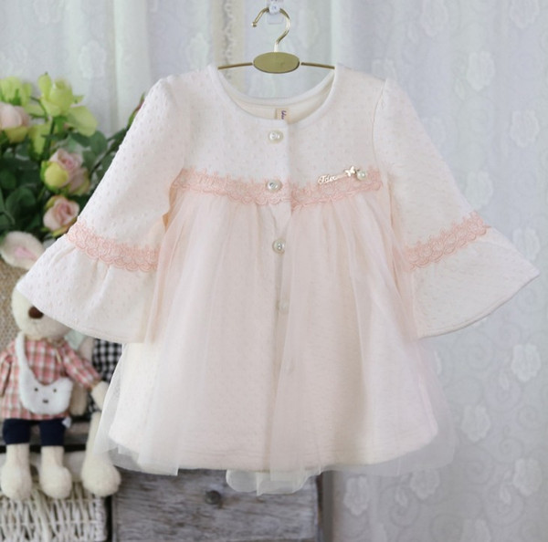 Autumn New Korean Style Baby Girls Jacket High Quality Kids Lace Tulle Long Sleeve Sweet Casual Coat 3 Colors Coats For Gils Outwear K7860