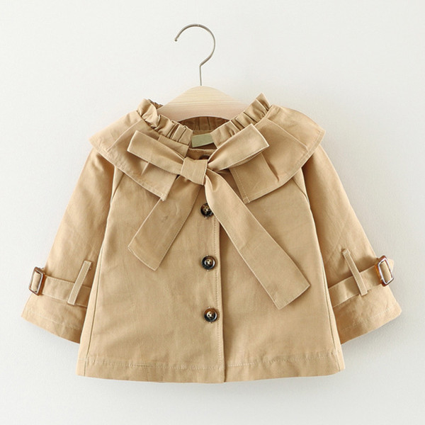 Baby Girls Trench Coats Autumn For Fashion Kids Clothes Cotton Long Sleeve Toddler Children Outerwear Bow-knot Girl Windbreaker