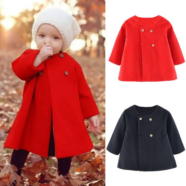 Baby Toddler Girls Kids Button Tops Outwear Jacket Clothes Long Sleeve Girls Wool Winter Coats