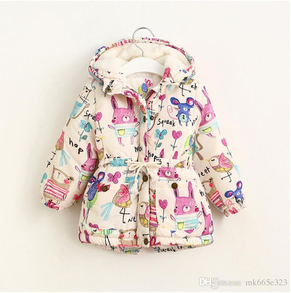 Kids Clothes 2017 Winter Trendy Outwear Girls Warm Coat Flower Rabbit Children Plus Cotton Jacket Baby Hoodie Clothing