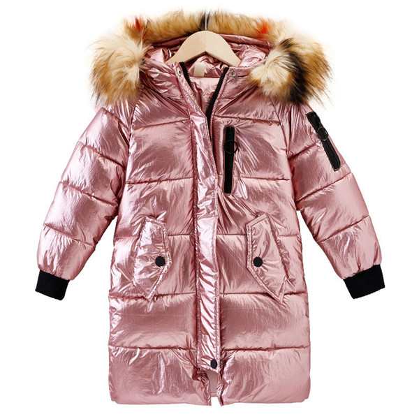 Girls pearlite layer Jackets 2019 Children Winter Clothes Girl Coats Warm Fur Collar Hooded long down Coats For Kids Outerwear