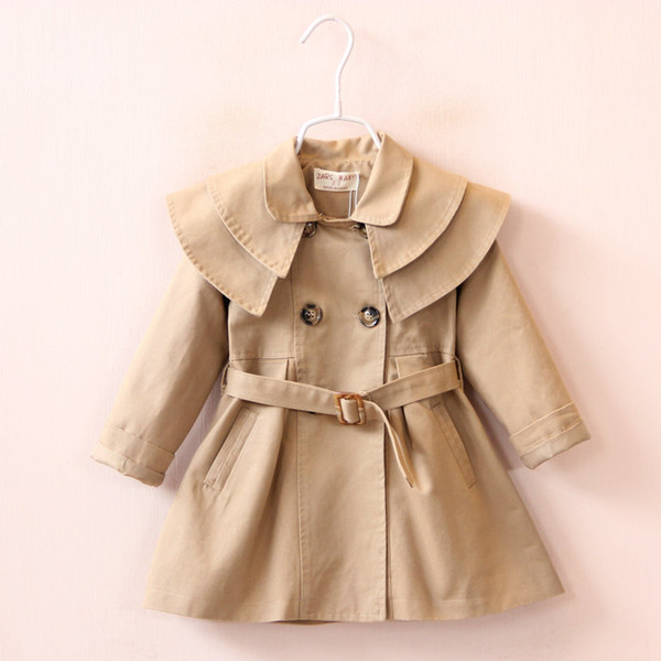 2018 European Girl Tench Coat Children Clothing Kids double breast Wind Coat Kid Jacket Solid Outwear Girls Clothes Pink Khaki