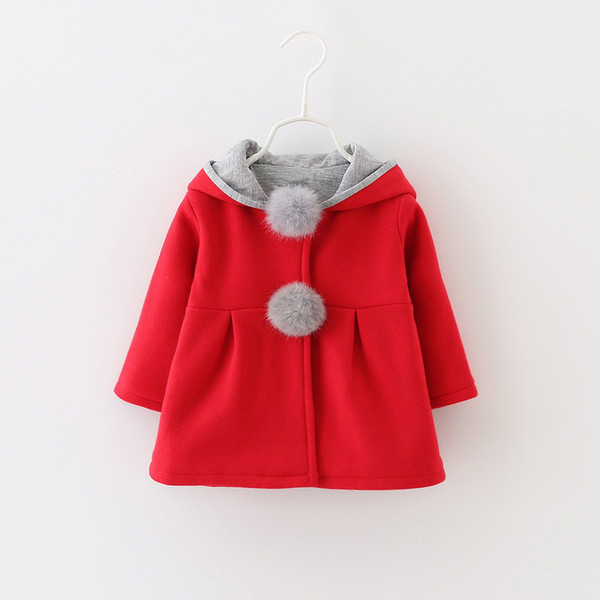 Autumn Winter Baby Outwear Infants Girls Cute Rabbit Hooded Princess Jacket Coats with Ball Christmas Gifts New Year Clothe