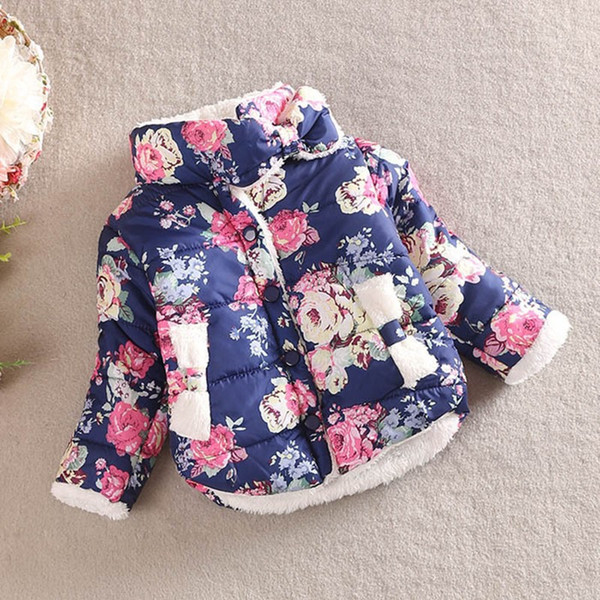 Baby Girls Warm Coat Winter Long Sleeve Baby Outerwear Warm Down Flower Print Girls Coats 2 clour