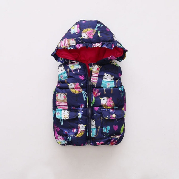 Girl clothes New Autumn winter Girls Vests Graffiti bird hooded vest Children cute Warm Vest Baby Girls Waistcoat