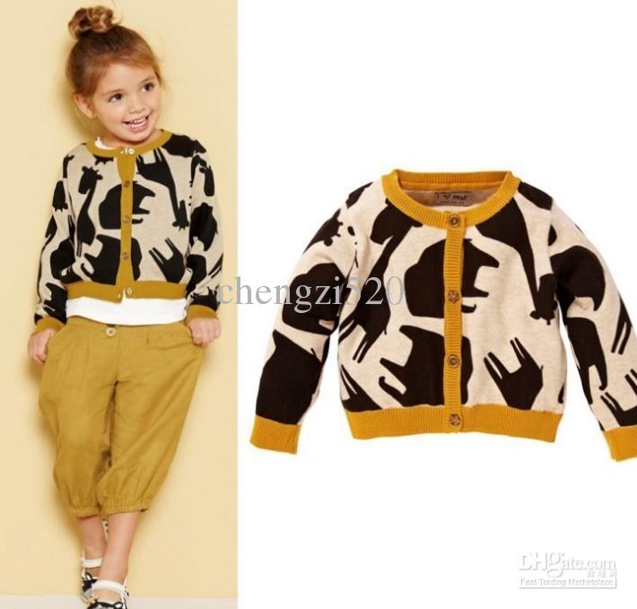 2013 Girl's Long-sleeved Jackets Rhinoceros Giraffe Knitted Cardigan Children's Clothing