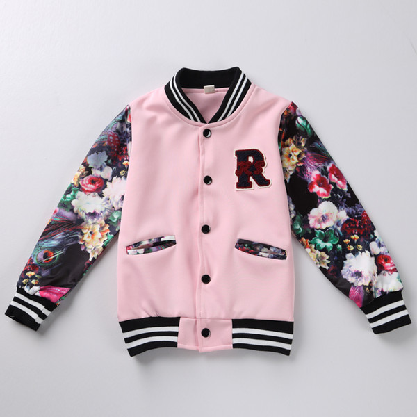 Baby Baseball jacket Children Girls Clothing Tracksuit Kids girl winter Clothes Fashion spring flower jacket Sport coat 2 color