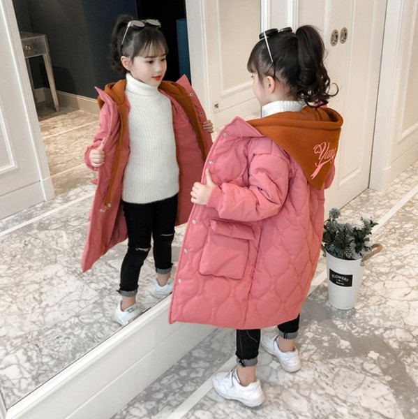 2018 new girls cotton coat winter coat long section children's thick jacket Korean version of foreign cotton padded children free