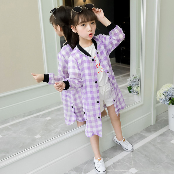 Children's Garment 2018 Summer New Pattern Girl Sunscreen Korean Clothing In Will Virgin Child Lattice Loose Coat Children Air Conditioner S
