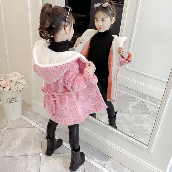 Girls 2019 new winter and spring loaded imitation velvet jacket children thick woolen coat girl foreign air long woolen coat