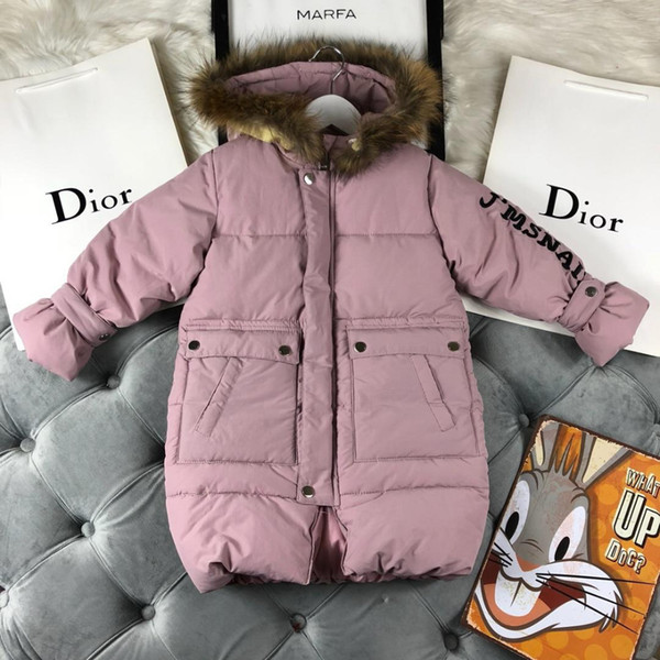Children Down Jackets Middle Length Paragraph 2018 Winter New Pattern Korean Edition Male Girl Thickening Keep Warm Even Cap