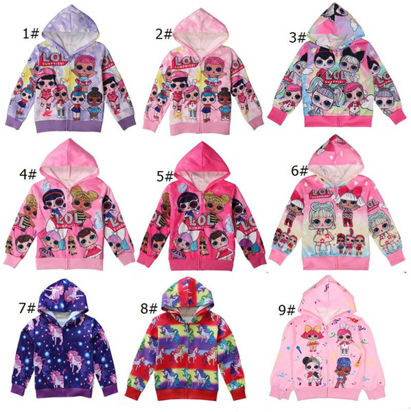 Cartoon Surprise Girls Zipper Coat Spring Autumn Hooded Jacket Kids Sweatshirts Children Long Sleeve unicorn jackets girl outwear hot A3126