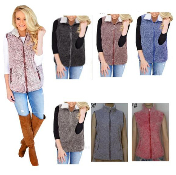 Women Sherpa vest girls Winter Warm waistcoat Fleece sleeveless Outwear Casual Faux Fur Zip Up Jacket Women Plus Size Vests M-5XL 7 Colors