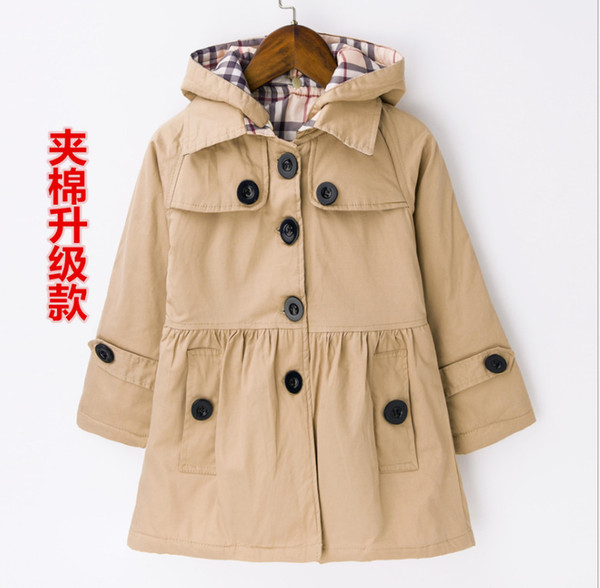 2018 new children's clothing girl spring and autumn princess coat solid color medium-long single breasted trench babys outerwear