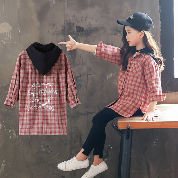 Korean Kids Toddler Girls Blouses Shirts Spring 2020 Big Girls Plaid Shirts Long Sleeve Tops Cotton Blouses Fille Blusas 10 12 T200229