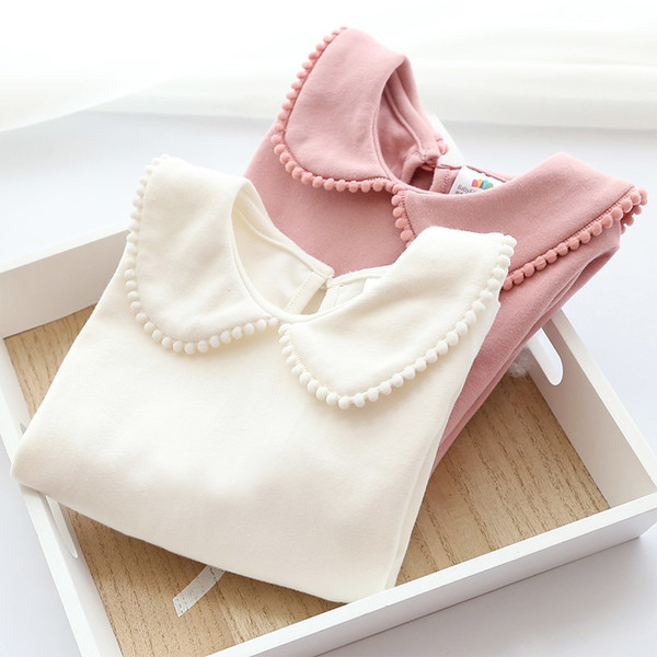 2018 Spring Autumn 2-10 Years Old Baby Children'S Clothing Long Sleeve Solid Pure Color Cute Cartoon Kids Girls Basic T Shirts T200228