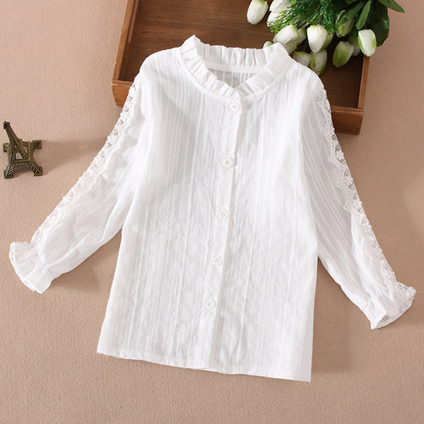 Kids White Shirts For Girl Long Sleeve Lace Girls Blouses Spring Autumn Children School Uniforms Students Tops 4 6 8 10 12 Years T200229