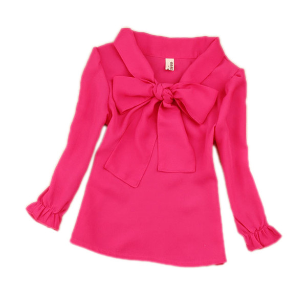 2019 Spring Kid Clothes Chiffon Girls Blouse Children Clothing Big Bow Tie School Girl White Blouse Children Shirt Tops 5 Color T200229