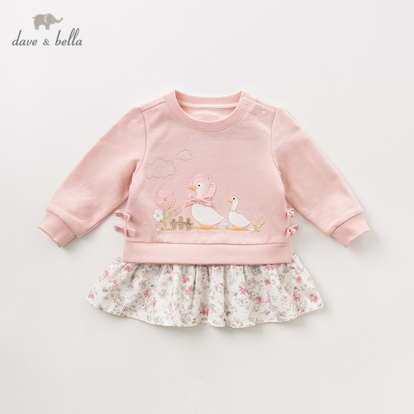 DBQ11118 dave bella autumn baby girls floral cartoon T-shirt children long sleeve tops girls cute pullover kids fashion tees T200228