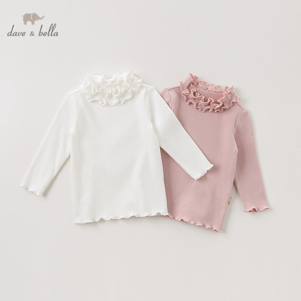 DB12093 dave bella autumn baby girls ruched solid T-shirt children long sleeve tops girls high quality pullover kids tees T200228