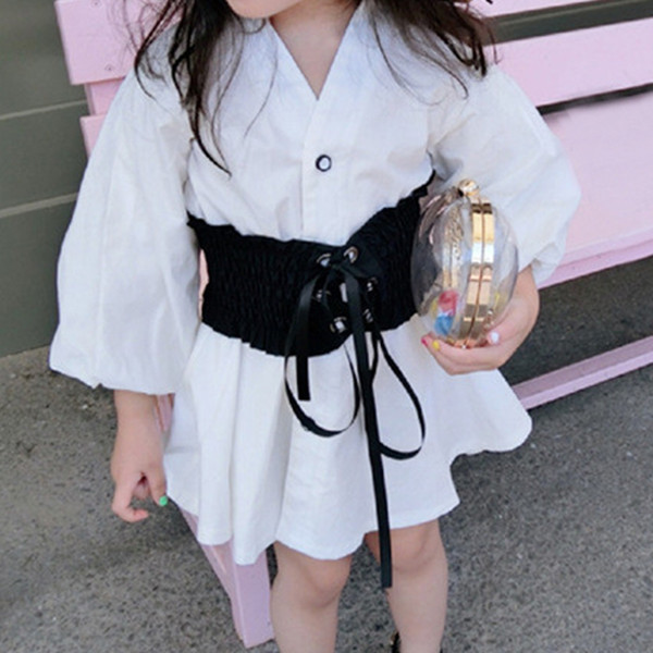 Spring Autumn Baby Blouse Dress Girls Shirt Dress Kids Dress Children Streetwear Fashion Clothes Waistband Girls Casual Costume T200229