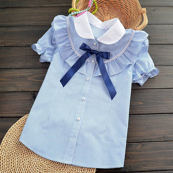 Stripe Girls Blouses for Baby Kids Preppy Style Casual Cotton Tops Children Clothes School Uniform 6 8 10 12 Years Vestidos T200229