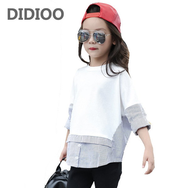 Teenage Kids Shirts For Girls Tops Cotton Striped Girls Blouses Spring Autumn Students School Uniforms 4 5 7 9 11 12 13 14 Years T200229